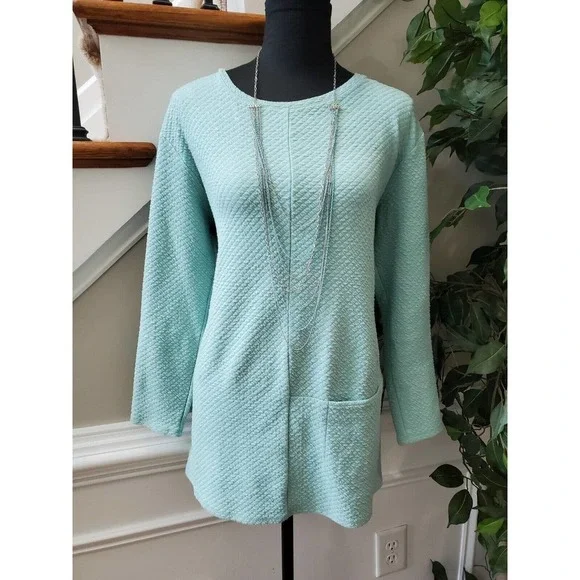 Pure Jill Women's Blue Cotton Round Neck Long Sleeve Casual Blouse Size Medium - Picture 11 of 11